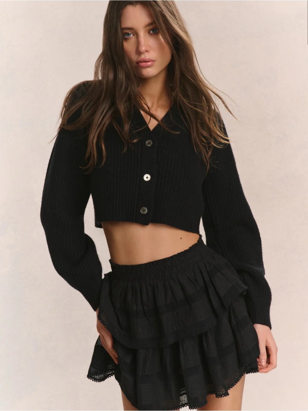 LoveShackFancy Avignon V-Neck Crop Cardigan Size Medium NWT
